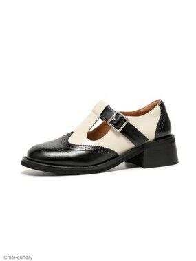 Women's Mary Jane Oxfords Chunky Heel Leather Dress Shoes Wingtip Brogue Office